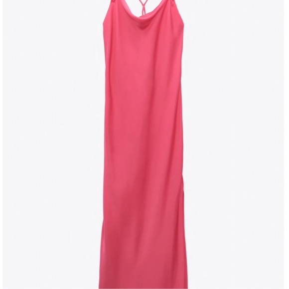 ZARA Pink SATIN LINGERIE STYLE DRESS NWT - Picture 3 of 7